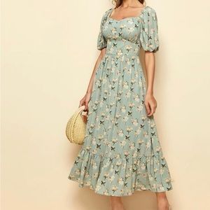 Sea green maxi short sleeve ditsy floral summer dress